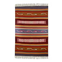 Wool rug, 'Dancing Meadow' (4x6) - Hand Woven Wool Multicolor Area Rug Indian Dhurrie (4x6)