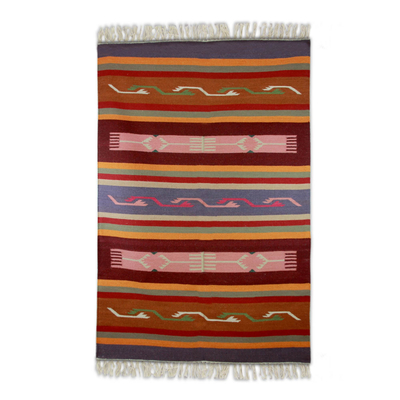 Wool rug, 'Dancing Meadow' (4x6) - Hand Woven Wool Multicolor Area Rug Indian Dhurrie (4x6)