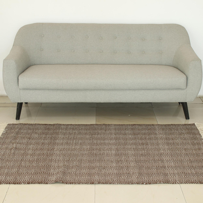 Dhurrie-Teppich aus Wolle, (4x6) - Handgefertigter Zigag-Dhurrie-Teppich aus brauner und weißer Wolle (4x6)