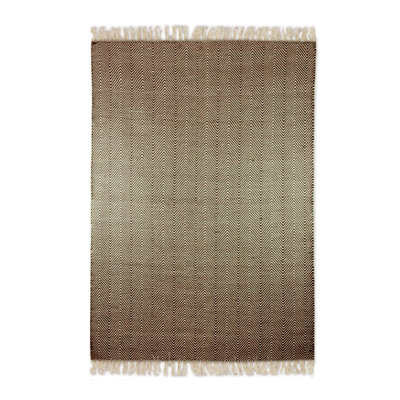 Handmade Brown and White Wool Zigag Dhurrie Rug (4x6)