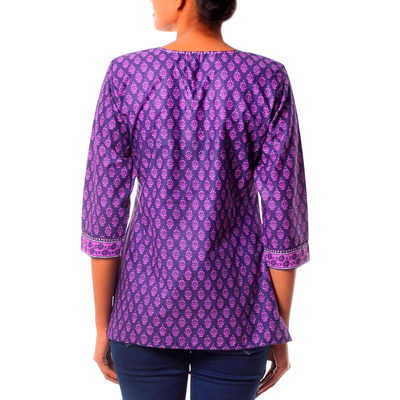 Cotton tunic, 'Radiant Orchid Blossom' - Women's Purple and Lilac Floral Print Tunic from India