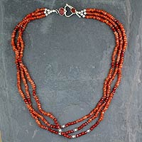 Carnelian beaded strand necklace, 'Sunset Glee' - Fair Trade Beaded Carnelian Multi-Strand Necklace