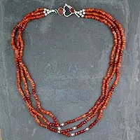 Carnelian beaded strand necklace, 'Sunset Glee' - Fair Trade Beaded Carnelian Multi-Strand Necklace