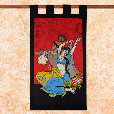 Colgante de pared de batik de algodón - Tapiz de pared de algodón batik indio Radha y Krishna