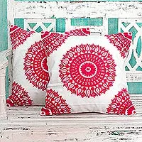 Cotton cushion covers, 'Hot Pink Mandalas' (pair)