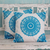 Cotton cushion covers, 'Cool Turquoise Mandalas' (pair) - Embroidered Blue on White Cushion Covers from India (Pair)