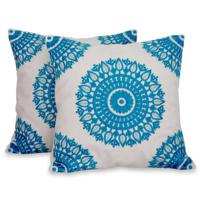 NOVICA Sapphire Elegance Embroidered Cushion Covers Blue 1-Pair