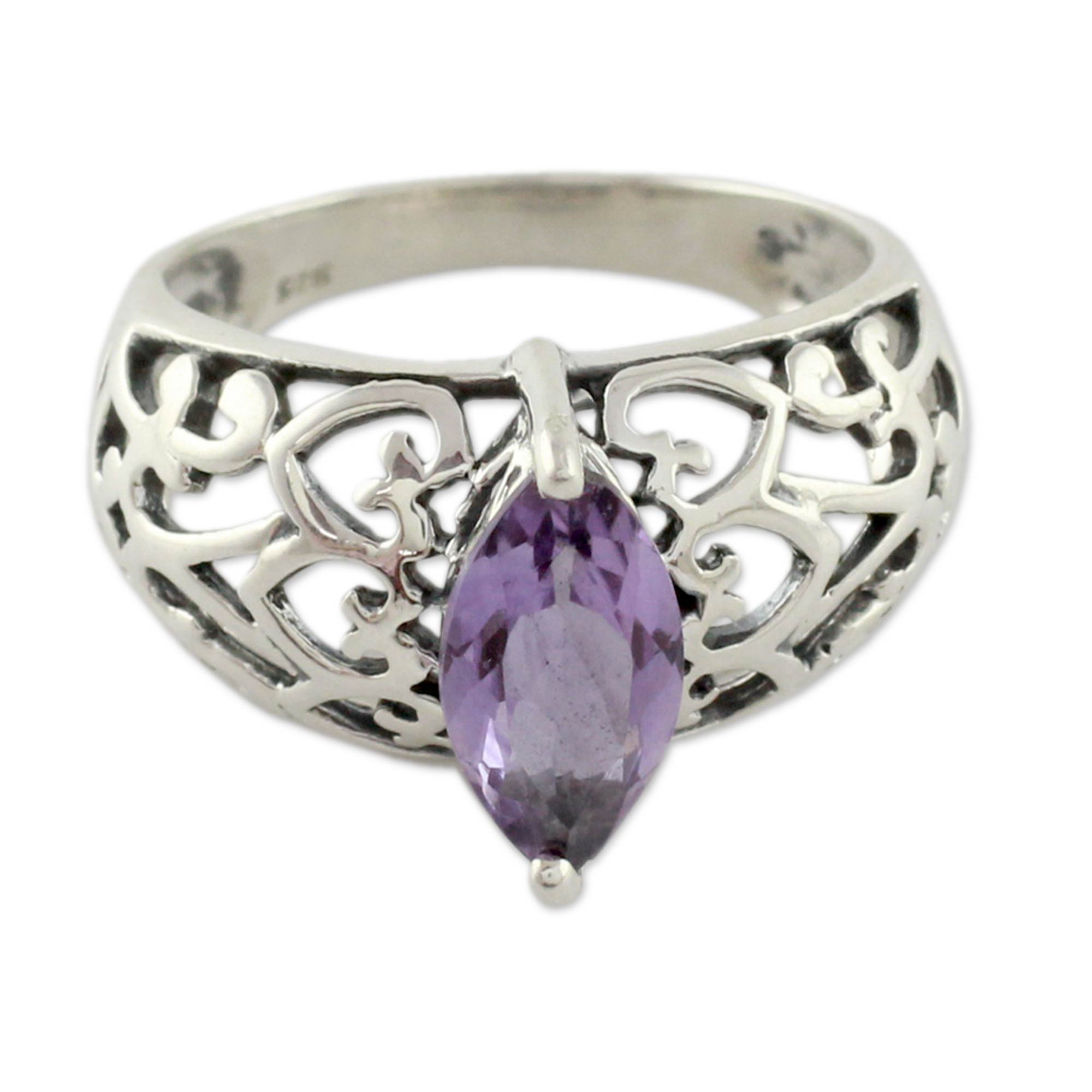 Marquise Amethyst Single Stone Silver Ring from India - Love Sonnet ...