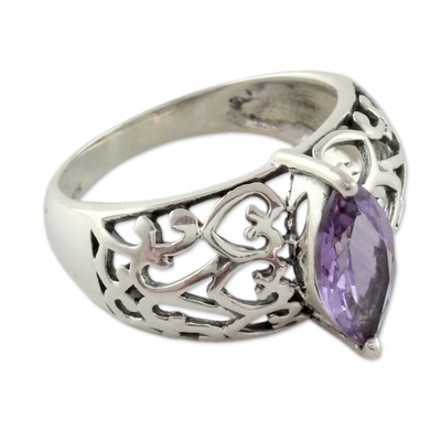 Marquise Amethyst Single Stone Silver Ring from India - Love Sonnet ...