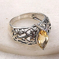 Citrine cocktail ring, 'Love Sonnet' - Marquise Citrine Single Stone Silver Ring from India