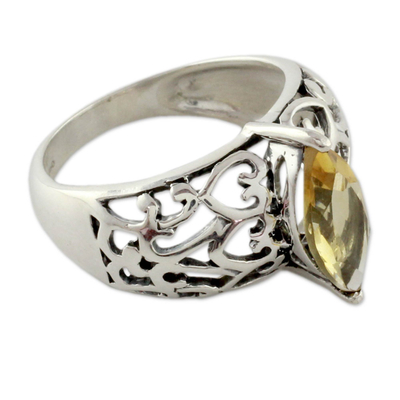 Citrine cocktail ring, 'Love Sonnet' - Marquise Citrine Single Stone Silver Ring from India