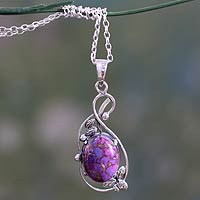 Sterling silver pendant necklace, 'Splendor' - Purple Composite Turquoise Silver Necklace from India