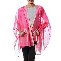 Cotton and silk shawl, 'Rose Radiance'