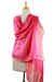 Cotton and silk shawl, 'Rose Radiance' - Handwoven Cotton and Silk Shawl in Pink and Gold (image 2d) thumbail