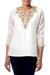 Beaded cotton and silk tunic, 'Morning Princess' - Ivory Beaded Gota Embroidery Cotton Blend Tunic from India (image 2a) thumbail