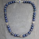 Lapis lazuli beaded necklace, 'Elegance' - Handmade Sterling Silver and Lapis Lazuli Beaded Necklace