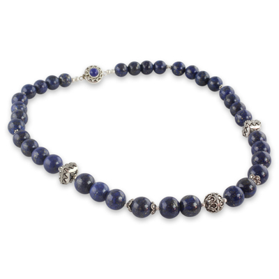 Lapislazuli-Perlenkette - Handgefertigte Halskette aus Sterlingsilber und Lapislazuli-Perlen