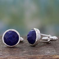 Lapis lazuli cufflinks, 'Mystique' - Artisan Crafted Silver and Faceted Lapis Lazuli Cufflinks