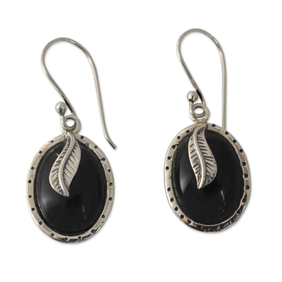 India Fair Trade Onyx and Sterling Silver Dangle Earrings