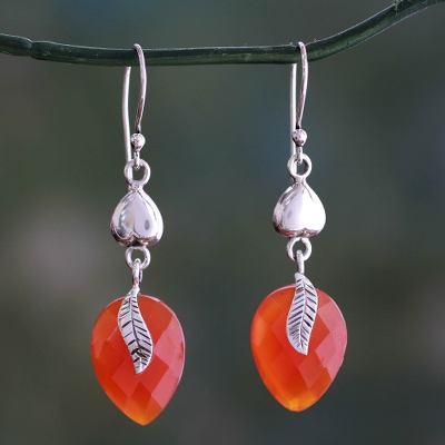 Carnelian dangle earrings, 'Dawning Nature' - Carnelian and Sterling Silver Dangle Earrings