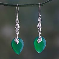 Green onyx dangle earrings, 'Lush Forest'