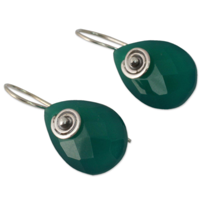 Enhanced green onyx drop earrings, 'Nature's Spell' - Fair Trade Green Onyx Drop Earrings from India