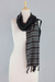 Wool scarf, 'Night Shadows' - India Handwoven Black Wool Scarf with Grey and Brown