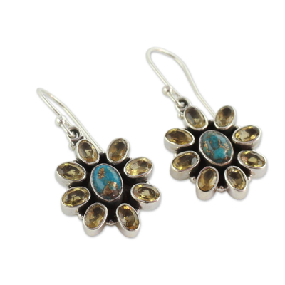 Citrine dangle earrings, 'Sunny Sky' - Fair Trade Indian Earrings with Citrine