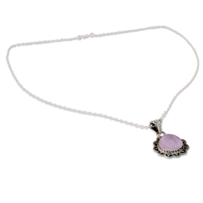 Rose quartz pendant necklace, 'Fair Rose' - Artisan Crafted Silver and Rose Quartz Pendant Necklace