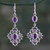 Amethyst dangle earrings, 'Jaipuri Lace' - India Handcrafted Amethyst and Sterling Silver Jali Earrings thumbail