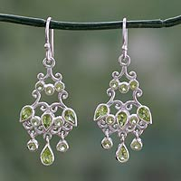 Peridot chandelier earrings, 'Spring Dance' - Handcrafted 7 Carat Peridot Chandelier Earrings