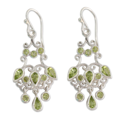 Peridot chandelier earrings, 'Spring Dance' - Handcrafted 7 Carat Peridot Chandelier Earrings