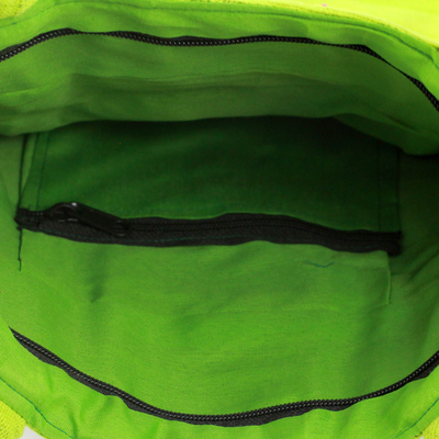Cotton shoulder bag, 'Lime Delight' - Bright Lime Green Cotton Shoulder Bag from India