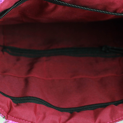 Bolso bandolera de algodón - Bolso Bandolera De Algodón Rosa Con Bordado Multicolor