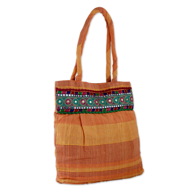 Umhängetasche aus Baumwolle - Indische handgefertigte Umhängetasche aus orangefarbener Baumwolle