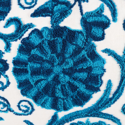 Fundas de cojín bordadas, (par) - Fundas de cojín bordadas con flores azules de la India (par)