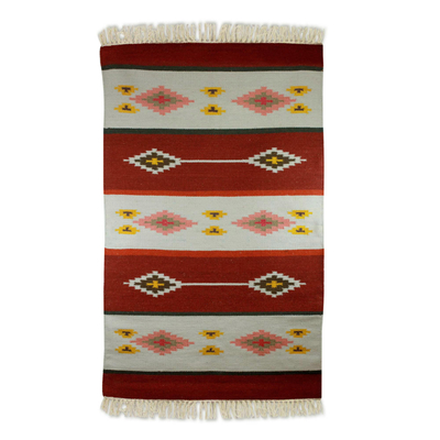 Dhurrie-Teppich aus Wolle, (3x5) - Bunter handgefertigter Vollwollteppich aus Indien (3x5)