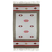 Wool dhurrie rug, 'Dreamy Delight' (3x5) - Taupe and Light Blue Area Rug Handwoven from Wool (3x5)