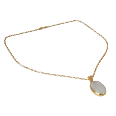 Gold vermeil rainbow moonstone pendant necklace, 'Misty Moonlight' - 22k Gold Vermeil Rainbow Moonstone Pendant Necklace