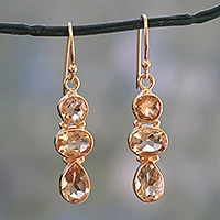 Pendientes colgantes de citrino chapados en oro, 'Golden Dazzle' - Pendientes colgantes chapados en oro de 22k con gemas de citrino