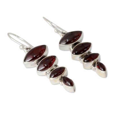 Garnet dangle earring, 'Romantic Quartet' - Garnet Cabochon Dangle Earrings Set in Sterling Silver