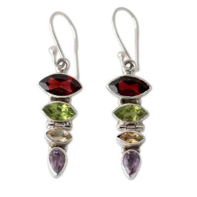 Gemstone Dangle Earrings with Garnet and Peridot