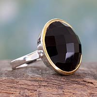Gold accented onyx cocktail ring, 'Mystical Allure'