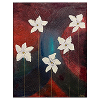 'Blossom' - Pintura de flores al óleo sobre lienzo de estilo moderno de la India