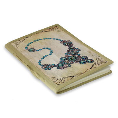Handmade paper journal, 'Blue Gems' - Handcrafted Paper Journal with Jewel Motif on Cover