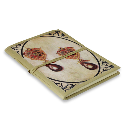 Handgeschöpftes Papiertagebuch „Royal Past“ – handgefertigtes Tagebuch mit Juwelenmotiv und Baumwolleinband