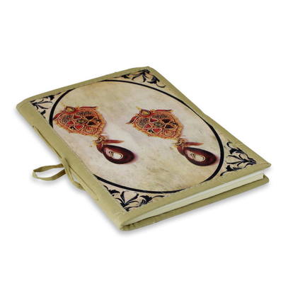 Handmade paper journal, 'Royal Past' - Jewel Motif Artisan Handmade Journal with Cotton Binding