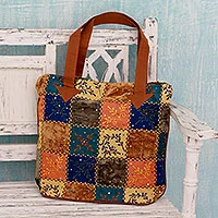 Bolso de mano de mezcla de algodón, 'Fantasy Garden' - Bolso de mano de lentejuelas con apliques coloridos y bordado a máquina