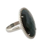 Green sapphire cocktail ring, 'Gorgeous Green' - Fair Trade Cocktail Ring with Dyed Green Sapphire and CZ