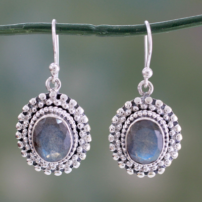 Labradorite dangle earrings, 'Brilliant Aurora' - Artisan Crafted Labradorite and Sterling Dangle Earrings